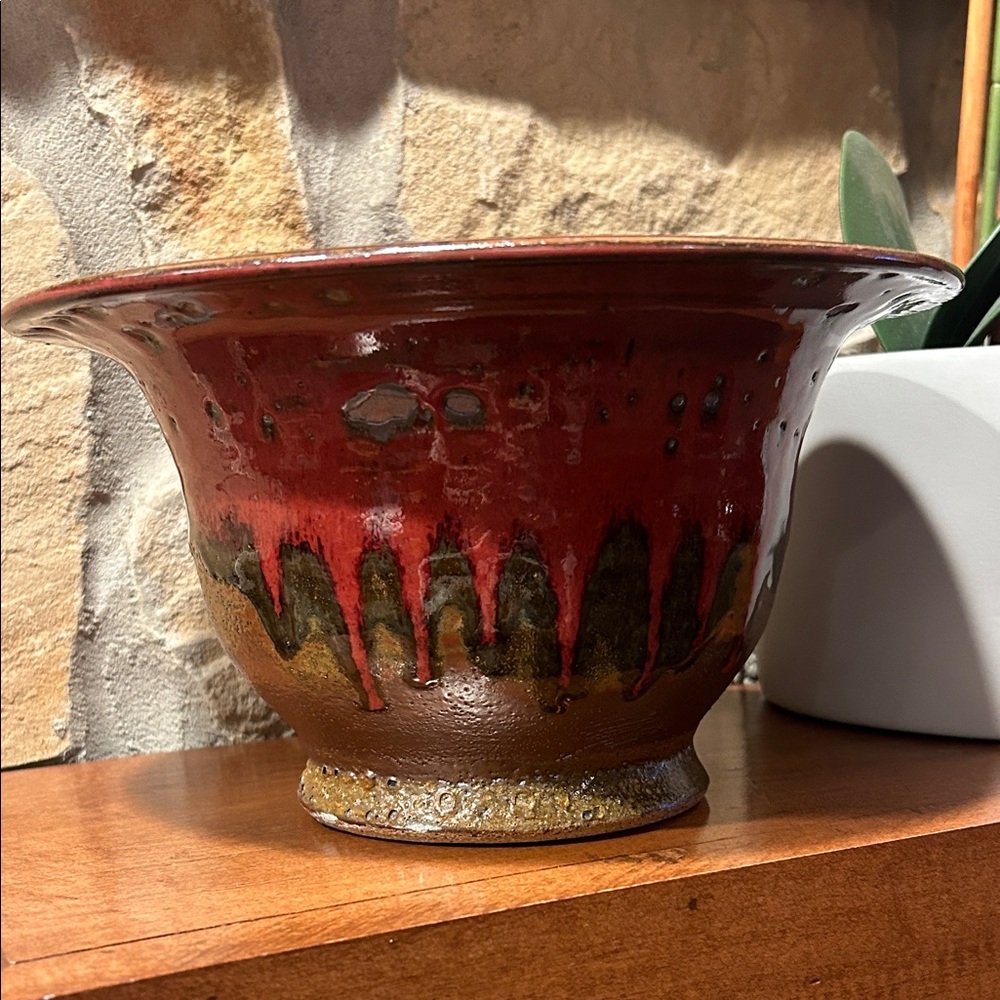 Handcrafted Red and Brown Glazed Pottery Bowl Cottage Core